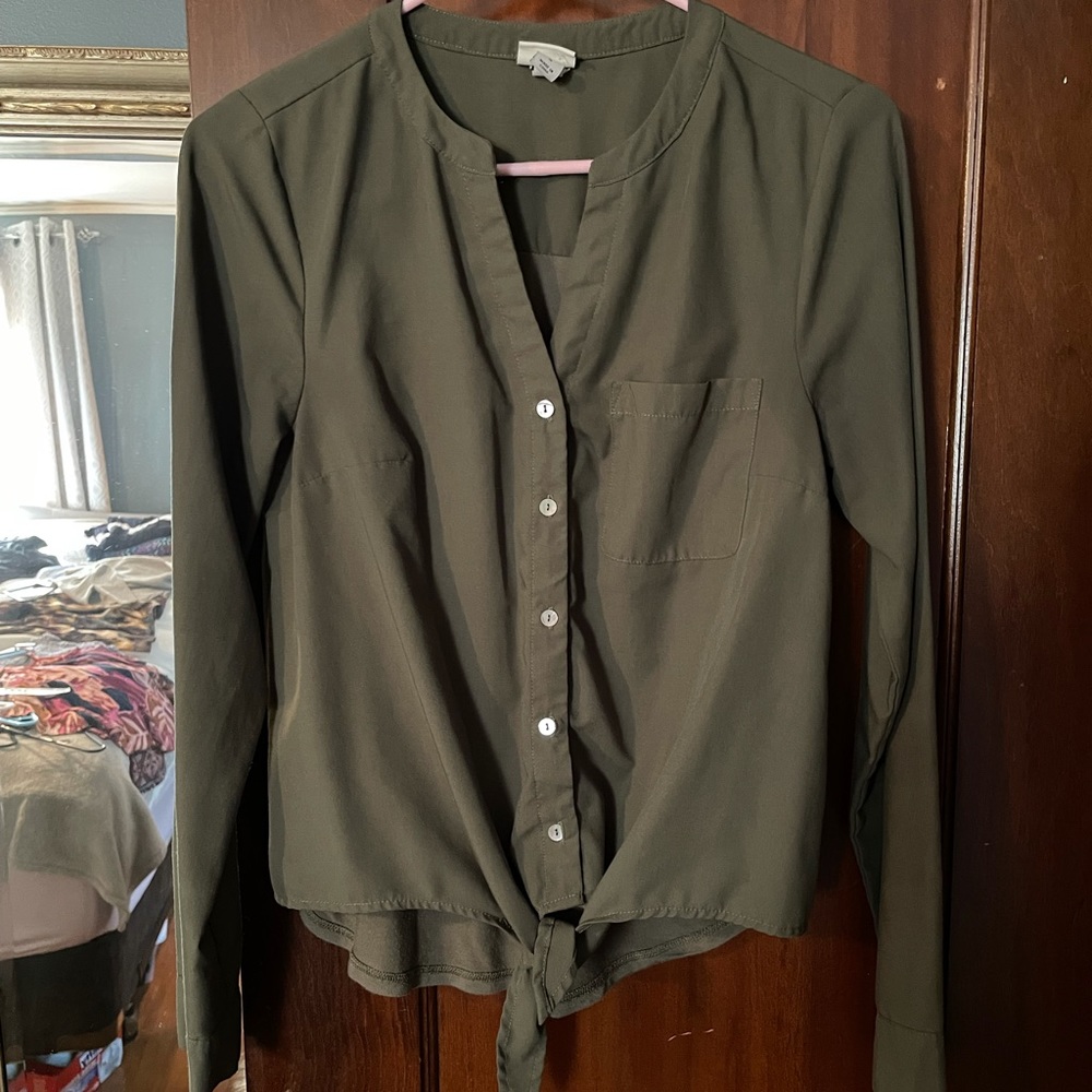 A NEW DAY | olive button down blouse